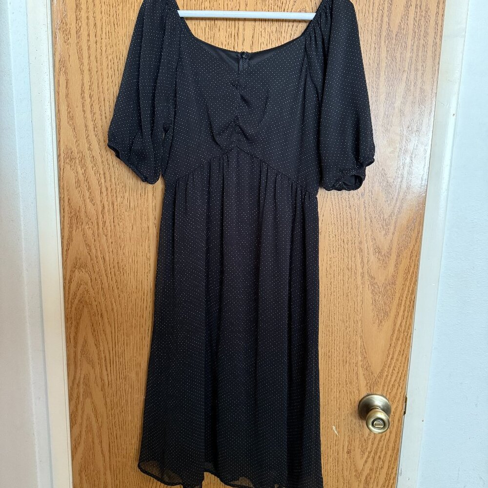 Vintage 80s 90s Jody California Polka Dot Dress Secretary Sundress Puff Sleeve M